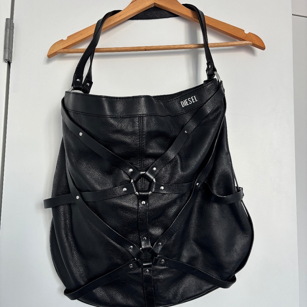 diesel bondage-style large leather bag